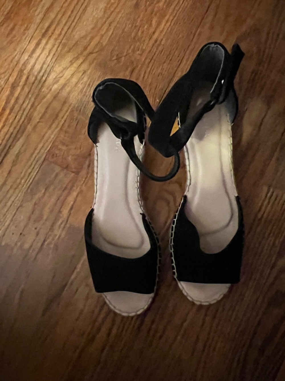 Black Ankle-Strap Espadrille Wedge Sandals